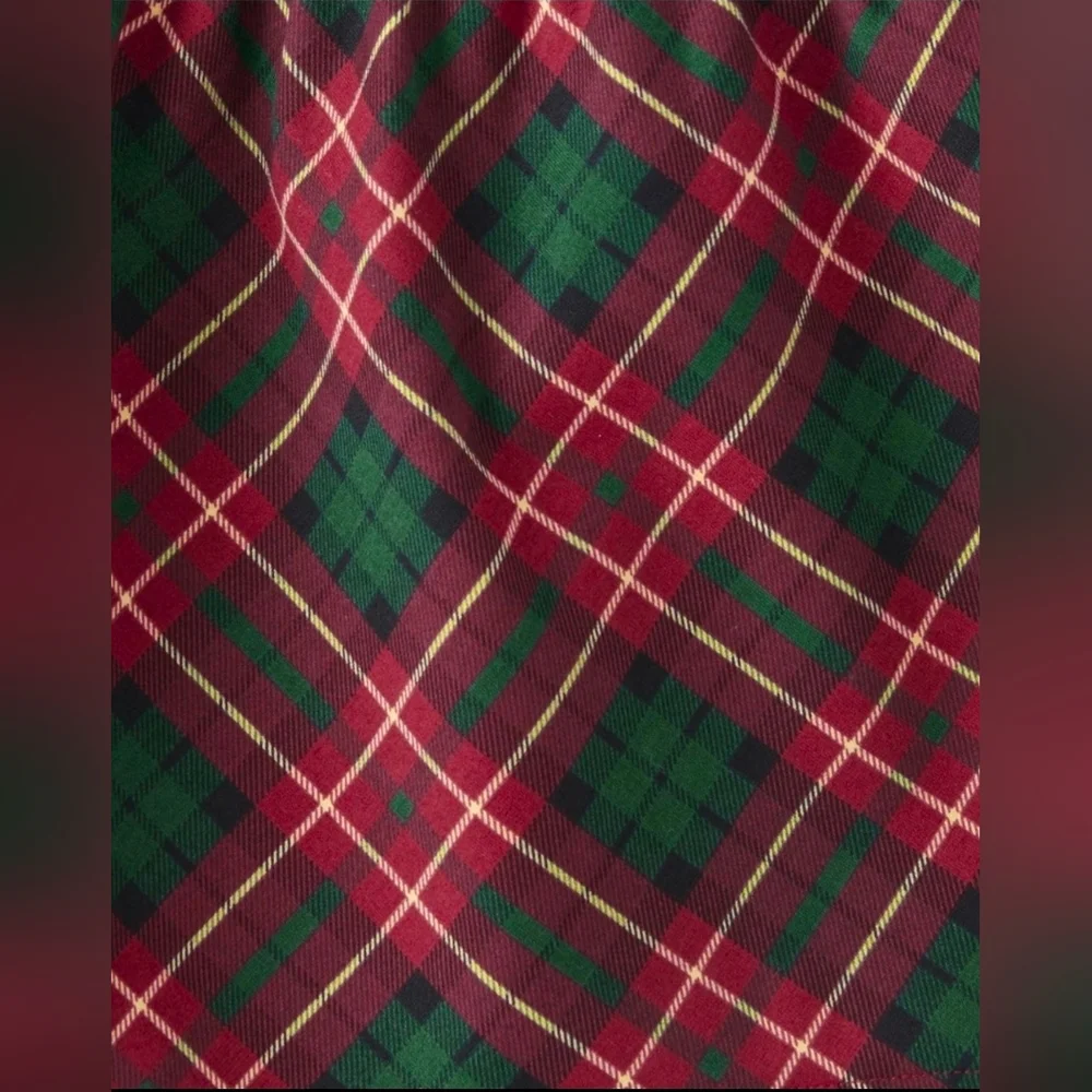 Gymboree Black Top Dress with Red and Green Plaid Skirt and Gold Buttons